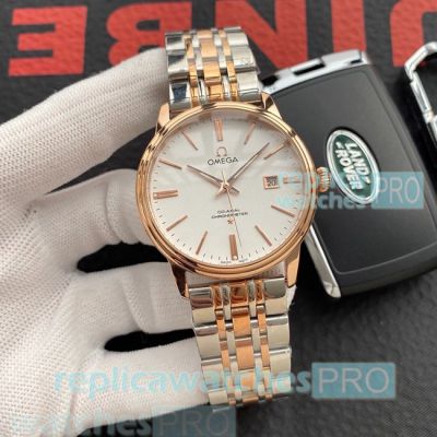 At Wholesale Replica Omega Men's Watch - White Dial 2-Tone Rose Gold